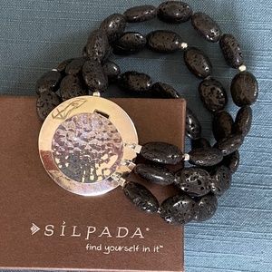 Silpada .925 Sterling Silver Black Lava Bracelet Button Toggle Clasp B1511